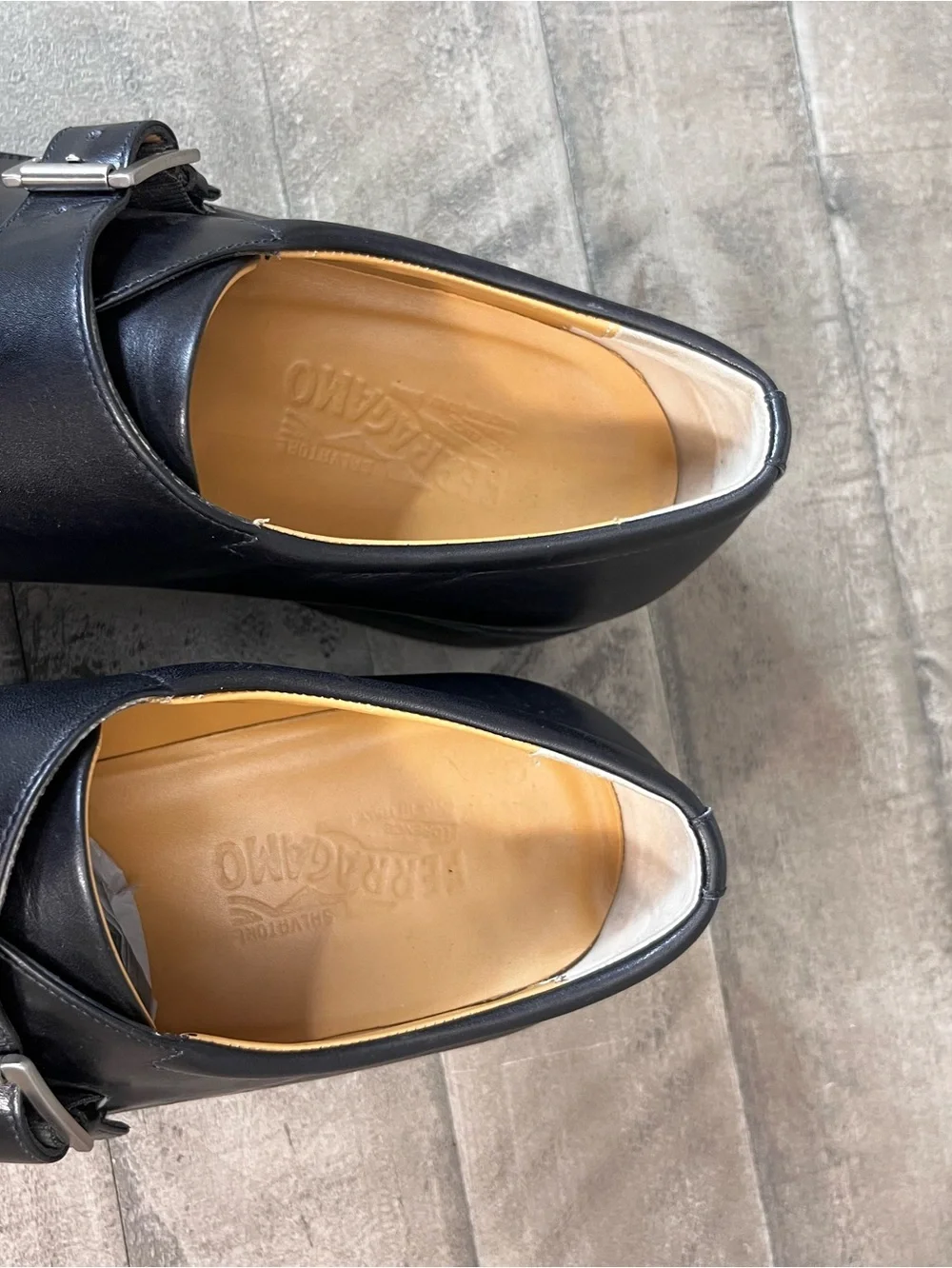 Salvatore Ferragamo Mens Single Monk Strap Leather Shoes Black Size 13 D